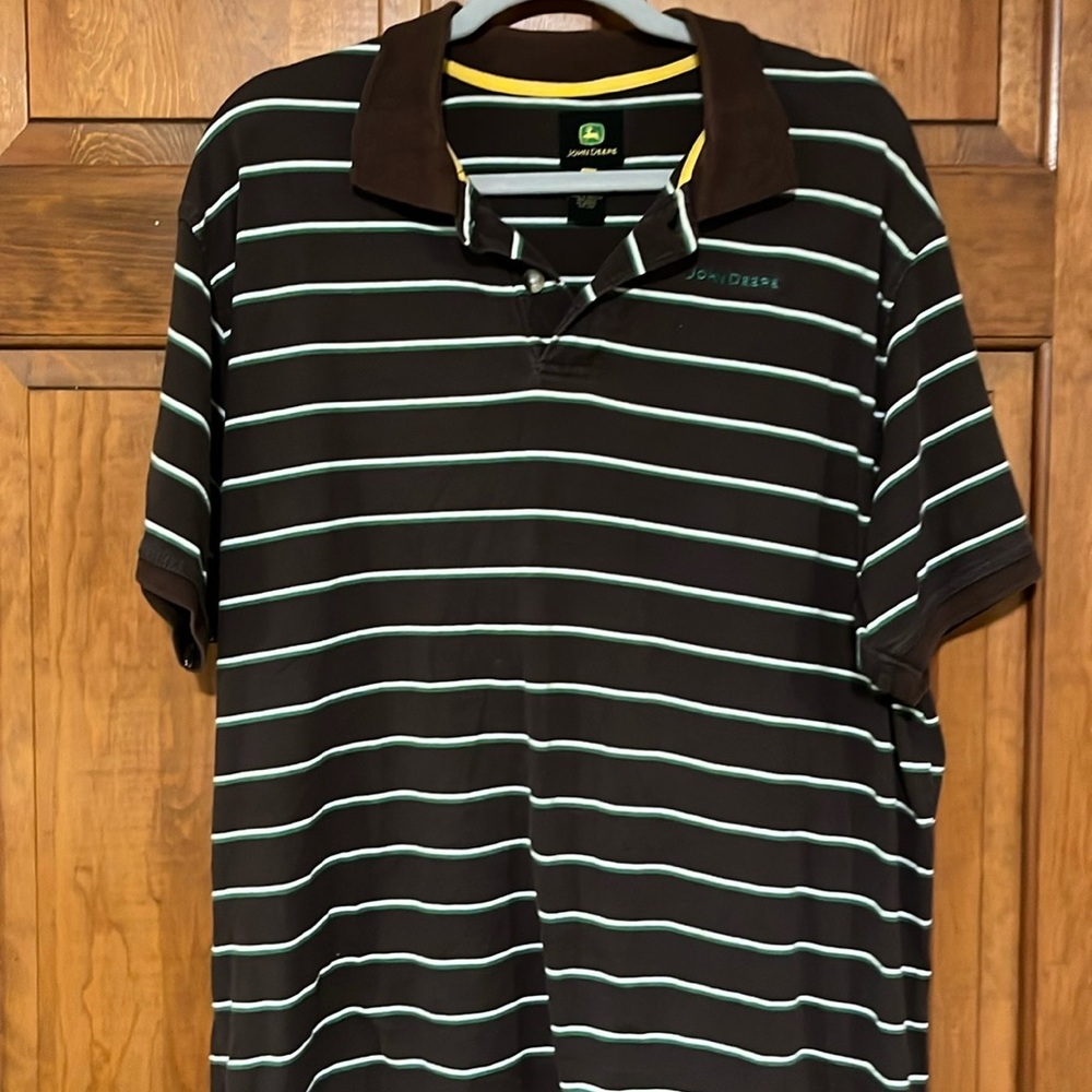John Deere 100% cotton short sleeve brown polo with stripes men’s size XL - Picture 4 of 9